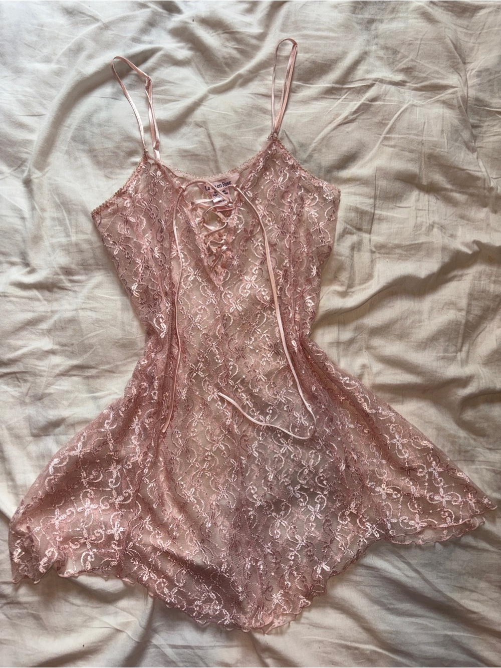 La Vie En Rose Dusty Pink Lace slip dress nightgown M coquette fairy y2k - Picture 2 of 8